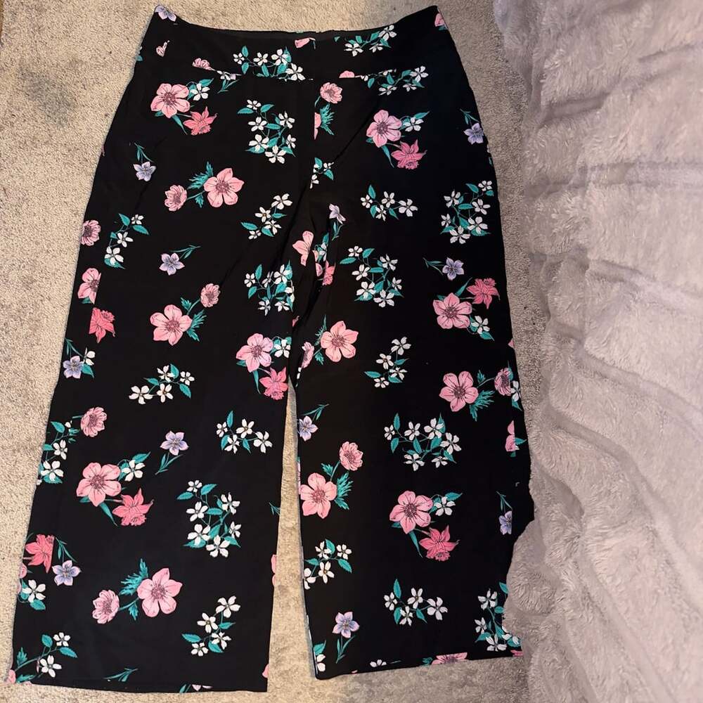 Lane Bryant The Allie Pants Size 20 Black Floral Wide Leg Stretch
